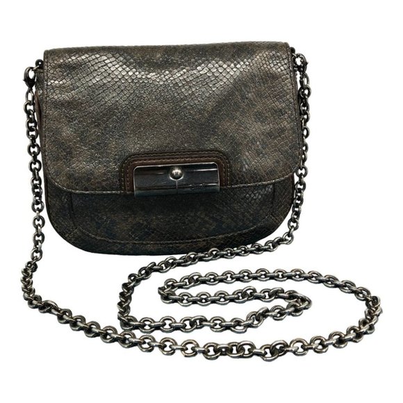 Coach Rare Brown Kristen Python Print Crossbody Swing Bag/Clutch Chain Purse - Picture 1 of 16